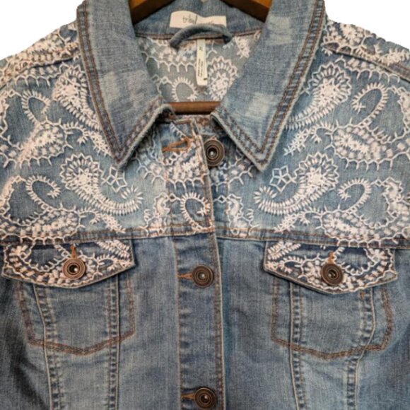 Y2K NWT TRIBAL JEANS Denim Jean Vest Jacket with White Embroidery Size XL - Picture 4 of 8